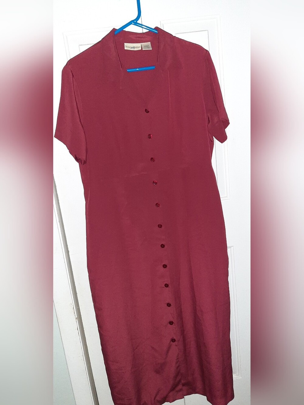 Travel Smith Red S/S Long Button Down Dress Sz Large